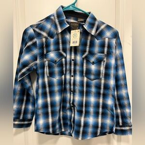 Roper Boys Snap Western Shirt Size Youth M (8-10)Blue Plaid NWT
